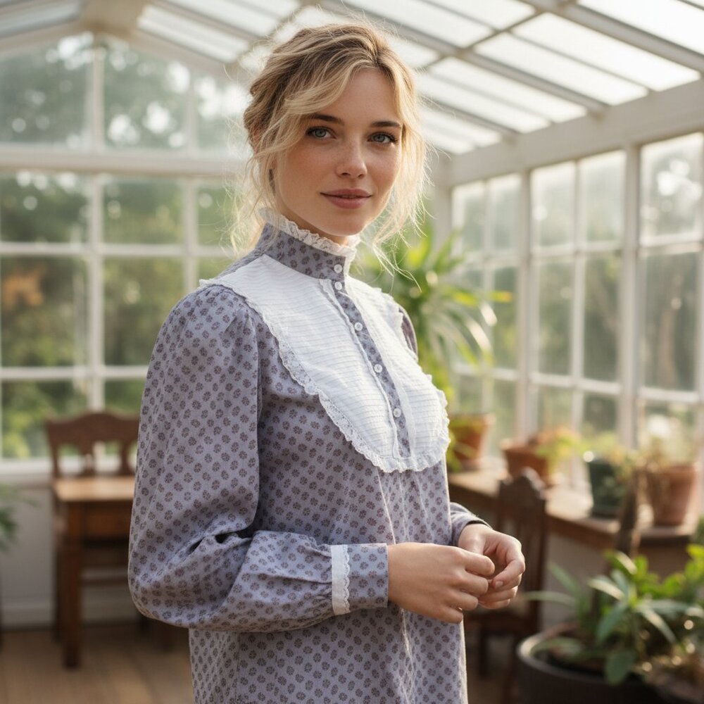 VINTAGE 80s PRIOR STAGE WEST Prairie Western Shirt M Eyelet Lace Tuxedo Bib